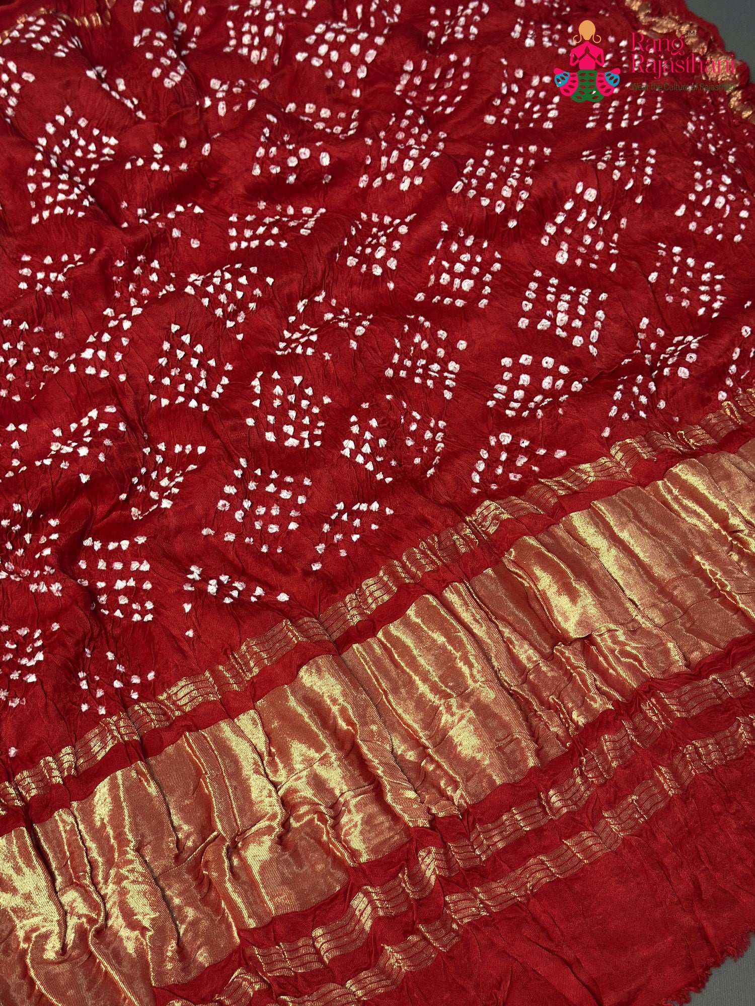 Red Gajji Silk Bandhani Faag Saree for Bridal | Designer Collection