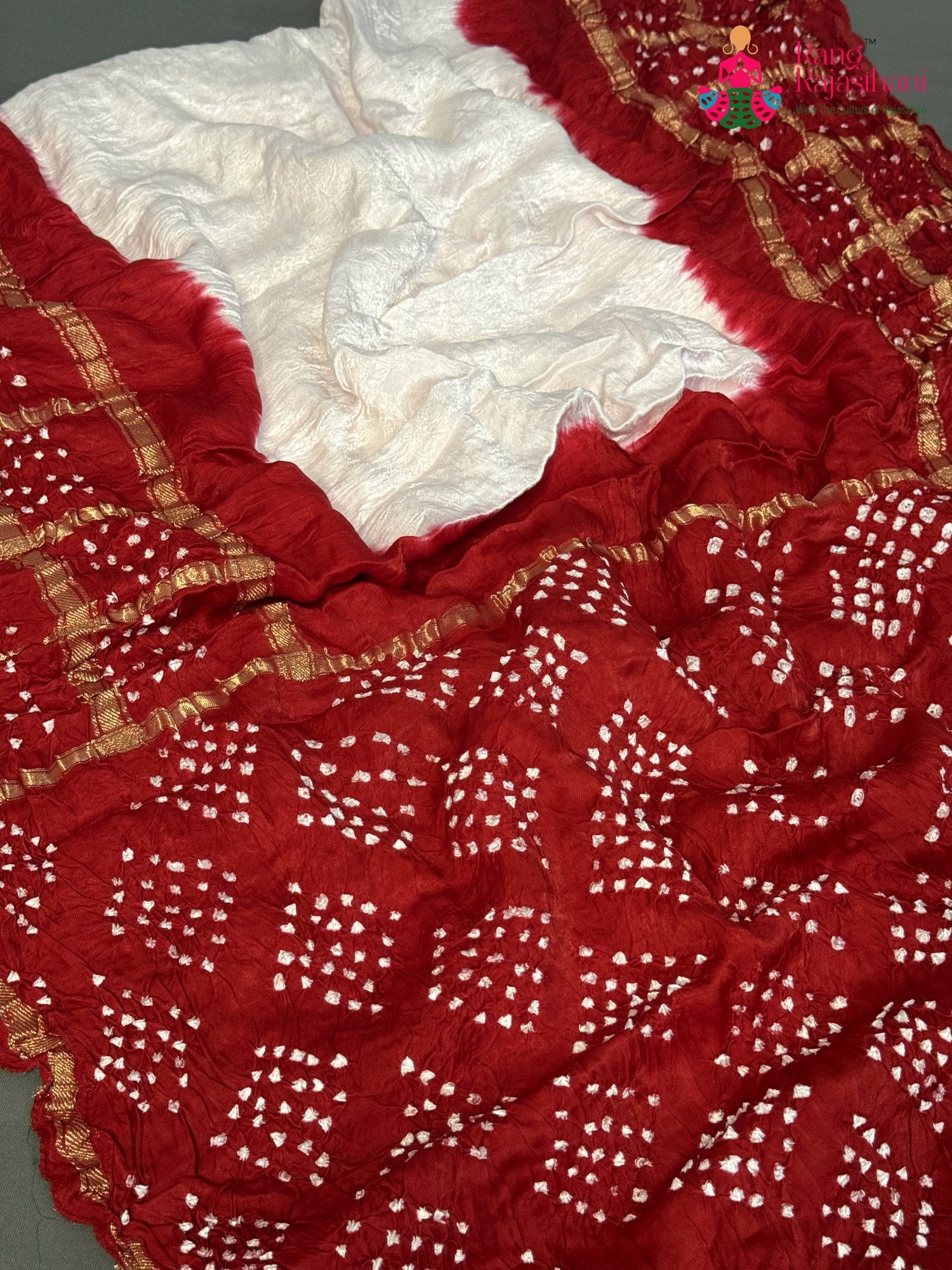 Red Gajji Silk Bandhani Faag Saree for Bridal | Designer Collection