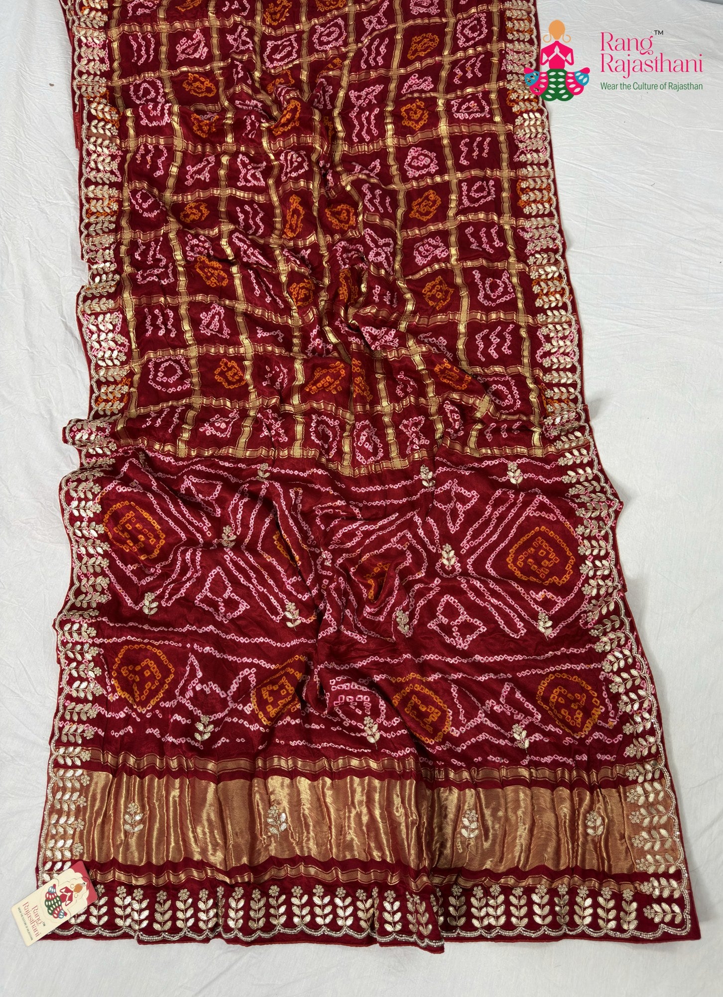 red gajji silk bandhani saree for bridal wear by Rang Rajasthani