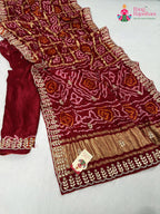 complete look of red gajji silk bandhani saree