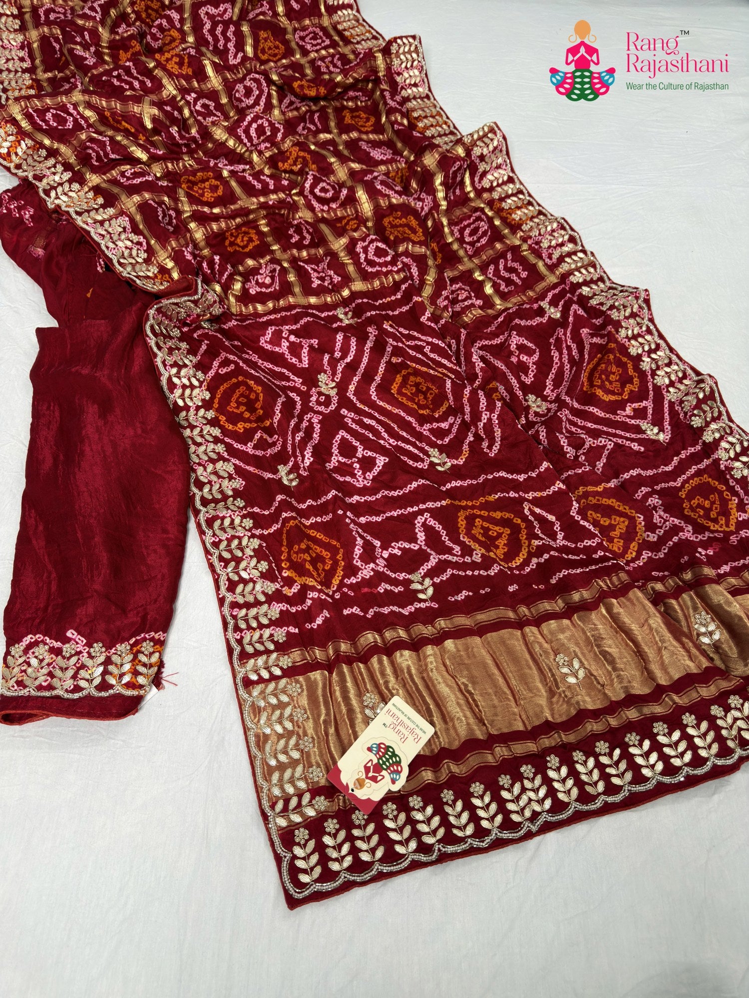 complete look of red gajji silk bandhani saree