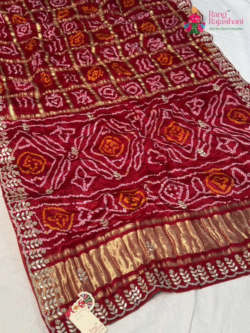 Red Gajji Silk Bandhani Saree for Bridal | Festive Pick main-image
