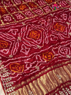 Red Gajji Silk Bandhani Gharchola Saree for Bridal | Latest Edit