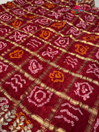 Red Gajji Silk Bandhani Gharchola Saree for Bridal | Latest Edit