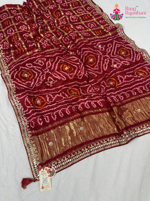 Red Gajji Silk Bandhani Saree : Light Ease main-image
