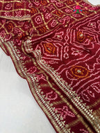 complete look of red gajji silk bandhani saree