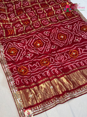 Red Gajji Silk Bandhani Gharchola Saree for Bridal | Traditional Edit