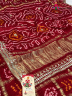 Red Gajji Silk Bandhani Gharchola Saree for Bridal | Traditional Edit