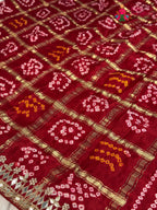 Red Gajji Silk Bandhani Gharchola Saree for Bridal | Traditional Edit