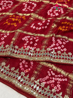 Red Gajji Silk Bandhani Gharchola Saree for Bridal | Traditional Edit