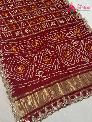 Red Gajji Silk Gota Patti Gharchola Saree for Mayra Ceremony | Festive Collection
