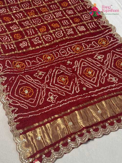 Red Pure Gaji Silk Hand Tie Dye Bandhani Gharchola Saree for Mayra Ceremony | Fashion Edit main-image