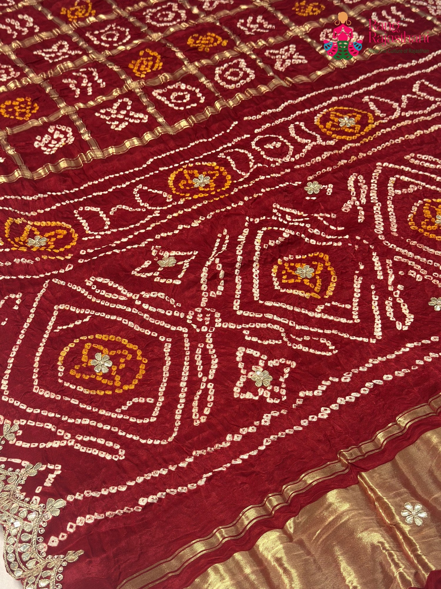 Red Gajji Silk Gota Patti Gharchola Saree for Mayra Ceremony | Festive Collection