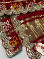 Red Gajji Silk Gota Patti Gharchola Saree for Mayra Ceremony | Festive Collection