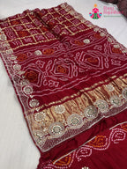 red gajji silk gota patti saree for mayra ceremony by Rang Rajasthani