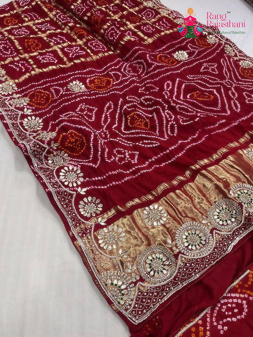Red Gajji Silk Gota Patti Saree : Pure Calm main-image