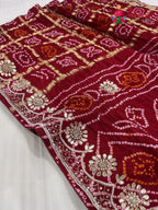 close up detailing of red gajji silk gota patti saree