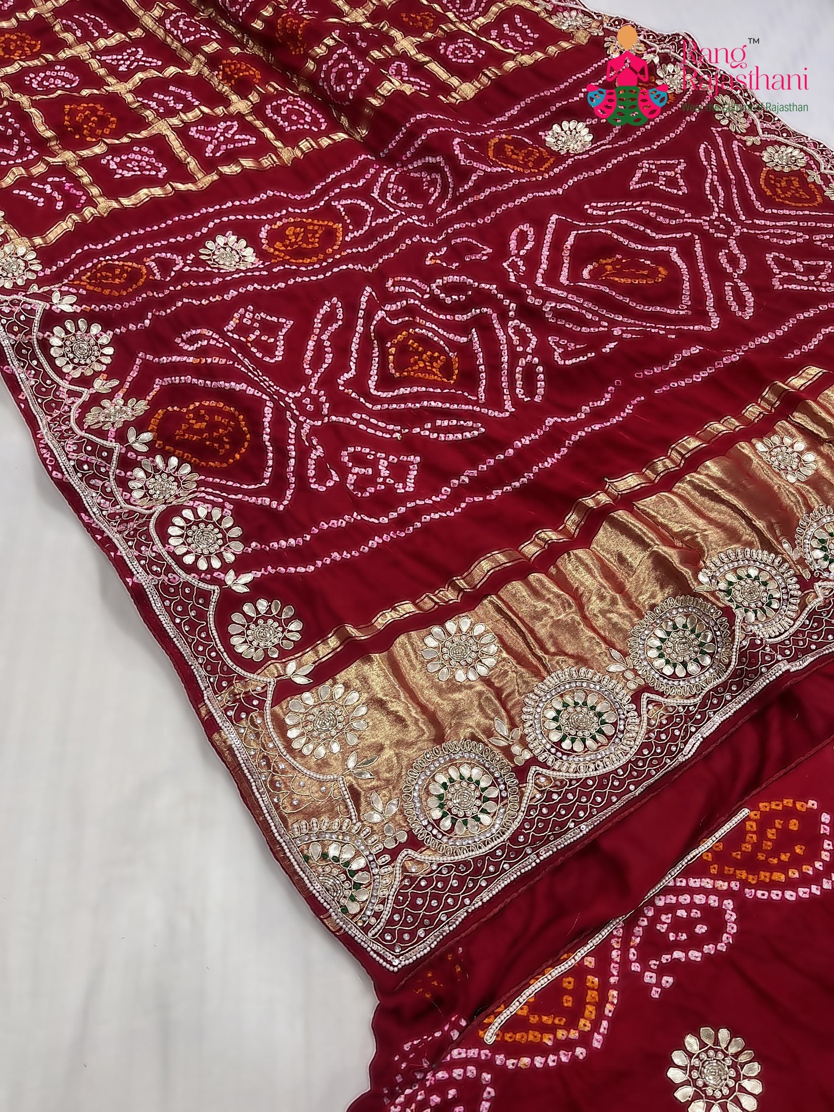 complete look of red gajji silk gota patti saree