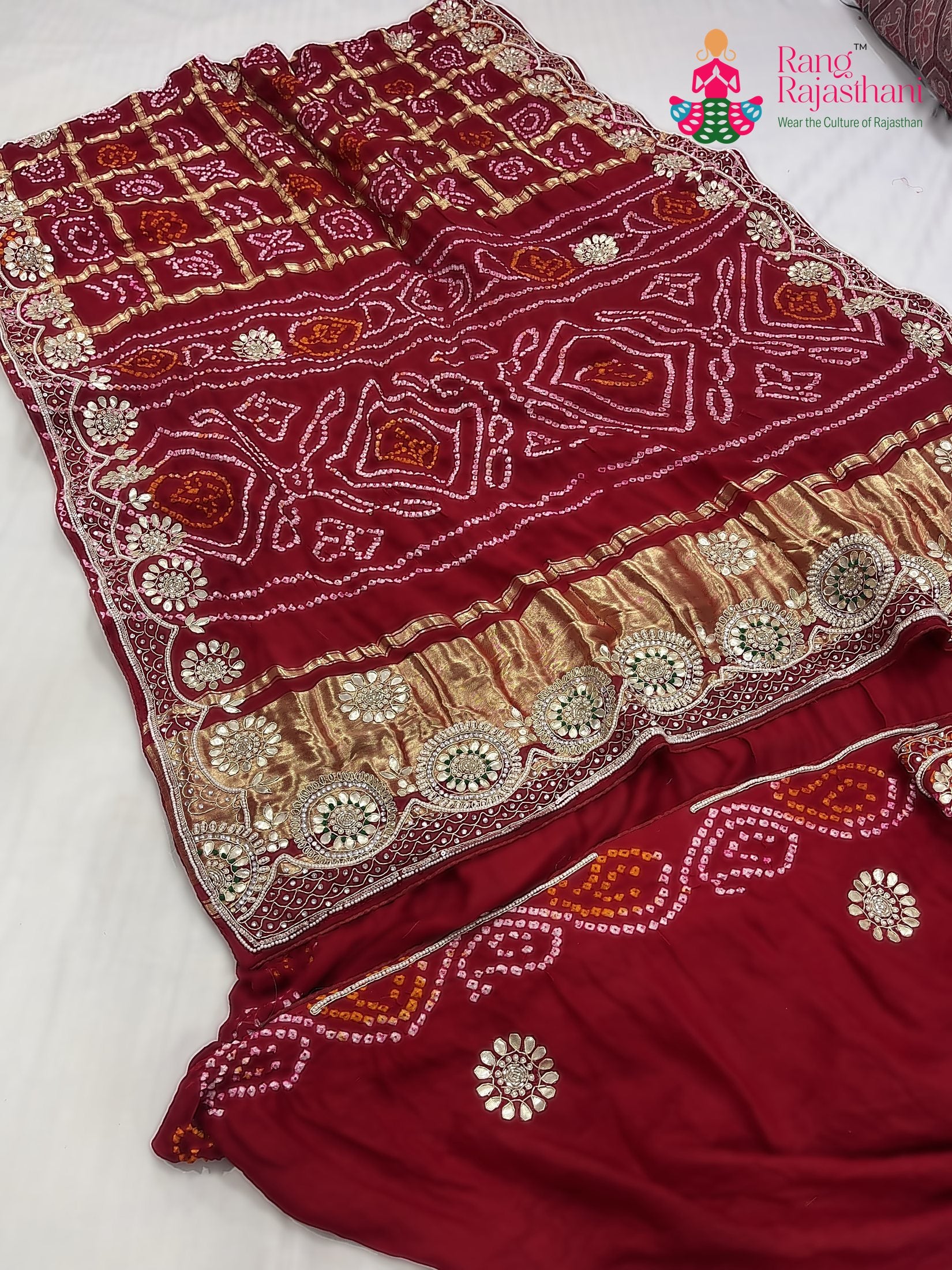 border detailing of red gajji silk gota patti saree