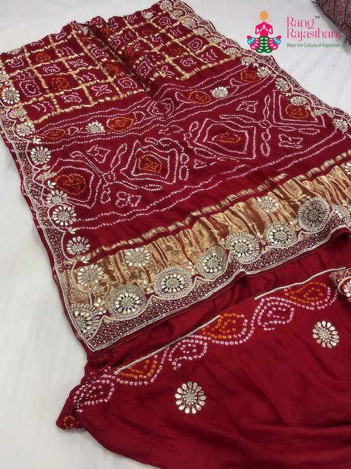 Red Gajji Silk Gota Patti Saree for Mayra Ceremony | Festive Edit main-image