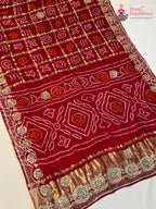 Red Gajji Silk Gota Patti Gharchola Saree for Mayra Ceremony | Indian Edit