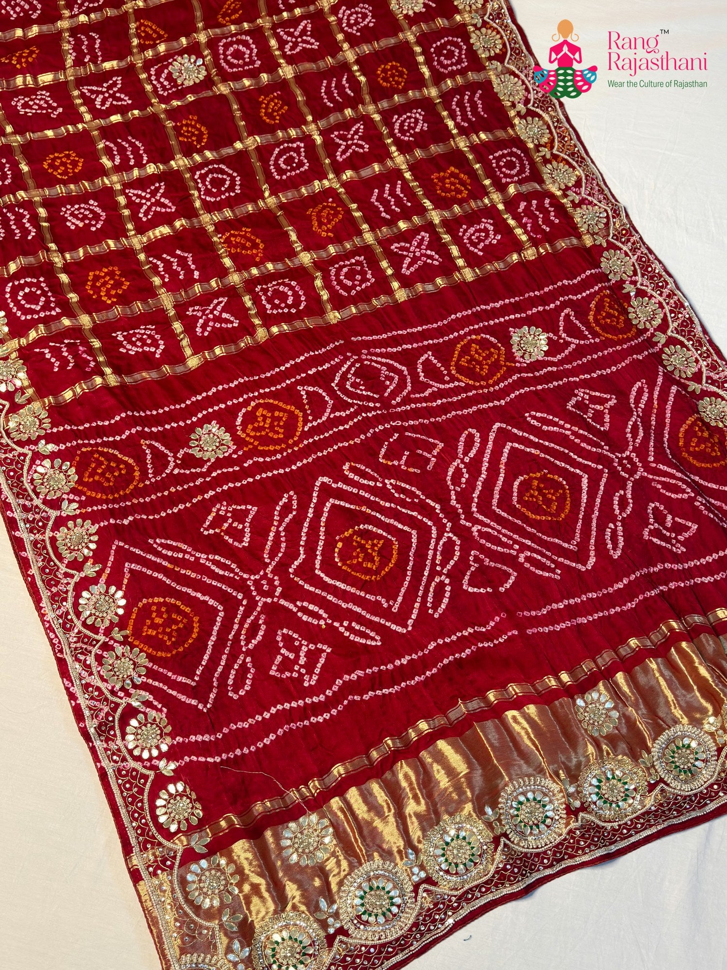 Red Gajji Silk Gota Patti Gharchola Saree for Mayra Ceremony | Indian Edit