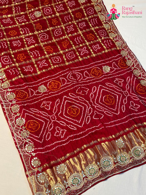 Red Gajji Silk Gota Patti Gharchola Saree for Mayra Ceremony | Indian Edit main-image