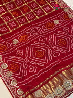 Red Gajji Silk Gota Patti Gharchola Saree for Mayra Ceremony | Indian Edit