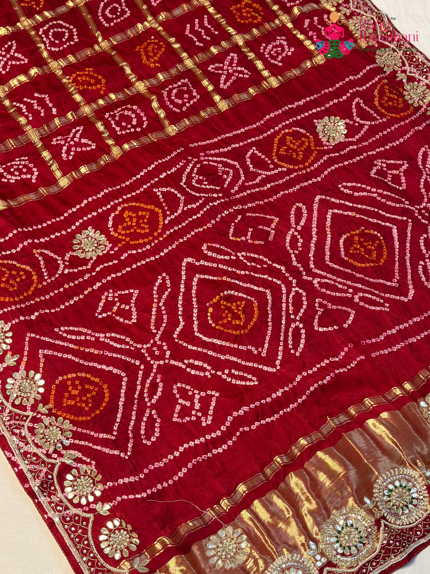 Red Gajji Silk Gota Patti Gharchola Saree for Mayra Ceremony | Indian Edit