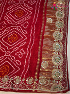 Red Gajji Silk Gota Patti Gharchola Saree for Mayra Ceremony | Indian Edit
