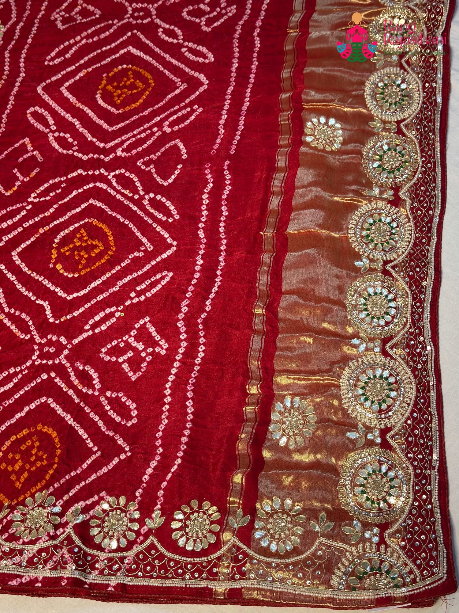Red Gajji Silk Gota Patti Gharchola Saree for Mayra Ceremony | Indian Edit