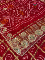 Red Gajji Silk Gota Patti Gharchola Saree for Mayra Ceremony | Indian Edit