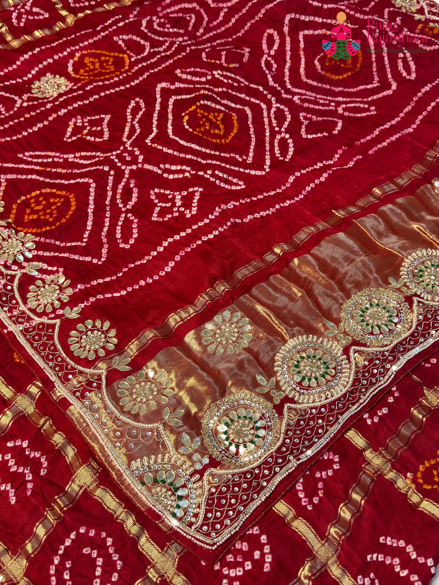 Red Gajji Silk Gota Patti Gharchola Saree for Mayra Ceremony | Indian Edit