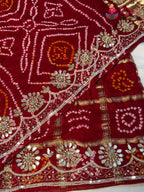Red Gajji Silk Gota Patti Gharchola Saree for Mayra Ceremony | Indian Edit