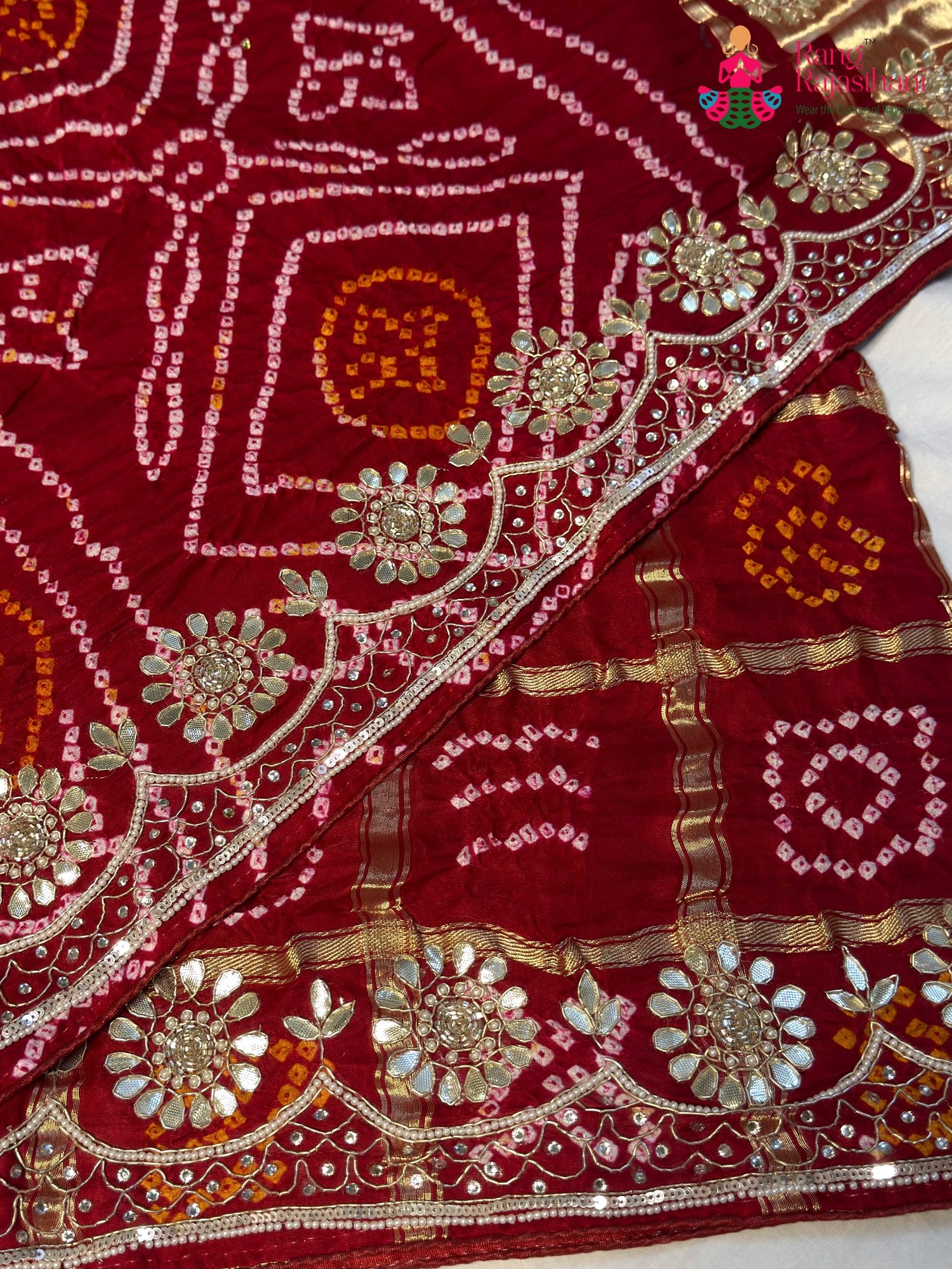 Red Gajji Silk Gota Patti Gharchola Saree for Mayra Ceremony | Indian Edit