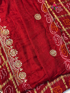 Red Gajji Silk Gota Patti Gharchola Saree for Mayra Ceremony | Indian Edit