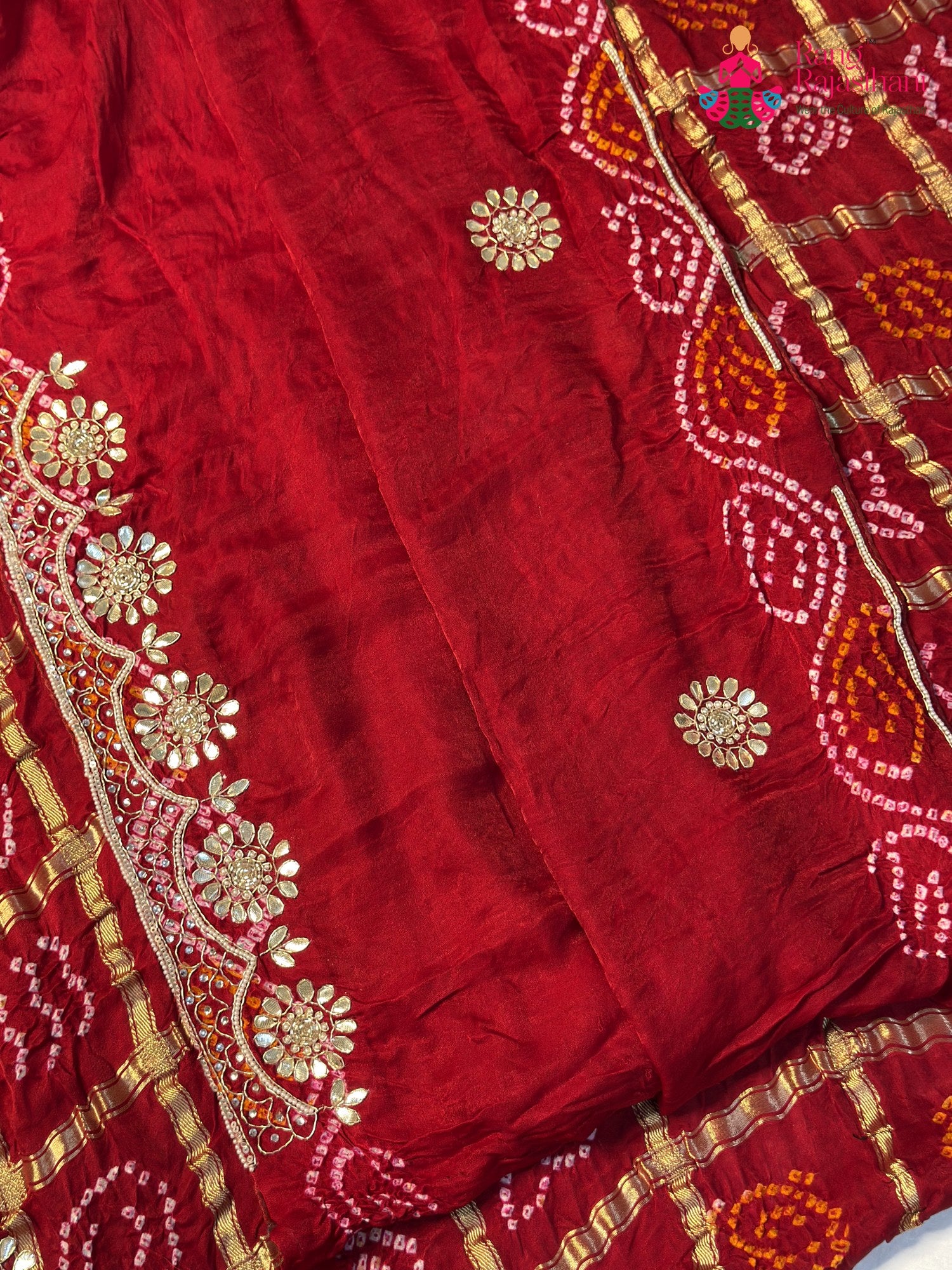 Red Gajji Silk Gota Patti Gharchola Saree for Mayra Ceremony | Indian Edit