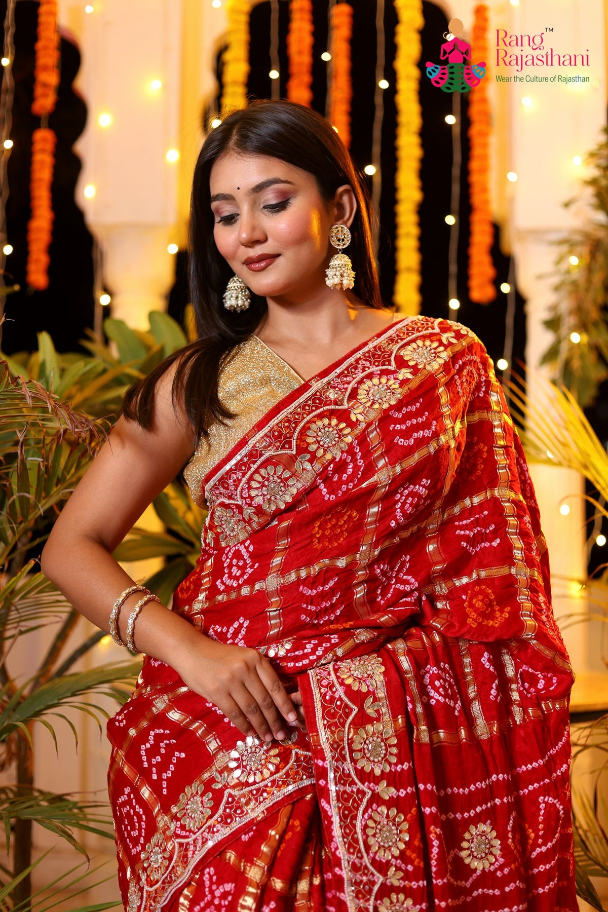 Red Pure Gaji Silk Hand Tie Dye Bandhani Gharchola Saree for Mayra Ceremony | Shop Online