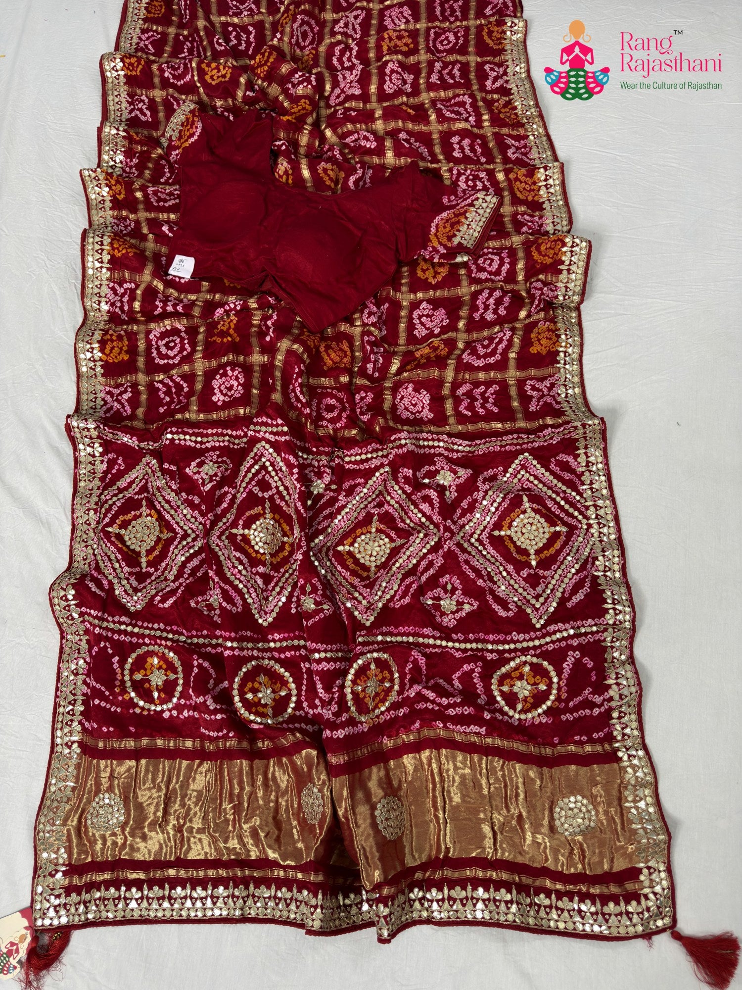 red gajji silk gota patti saree for bridal wear by Rang Rajasthani