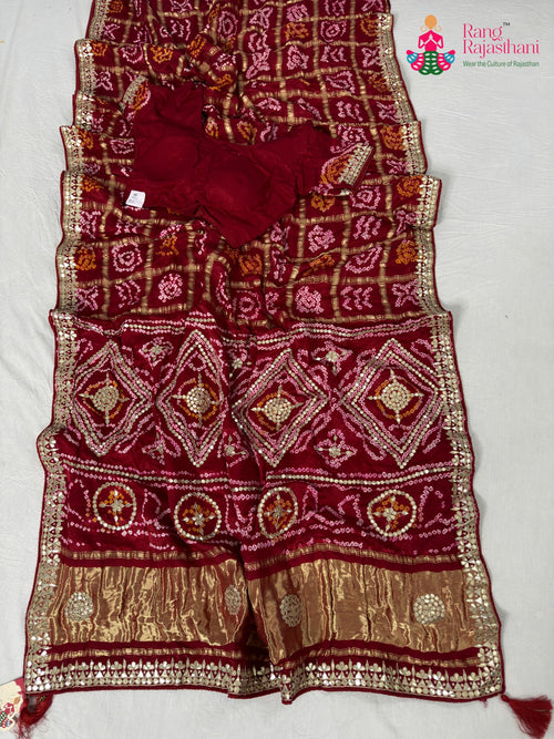 Red Gajji Silk Gota Patti Saree : Calm Glow main-image