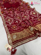 pallu detailing of red gajji silk gota patti saree