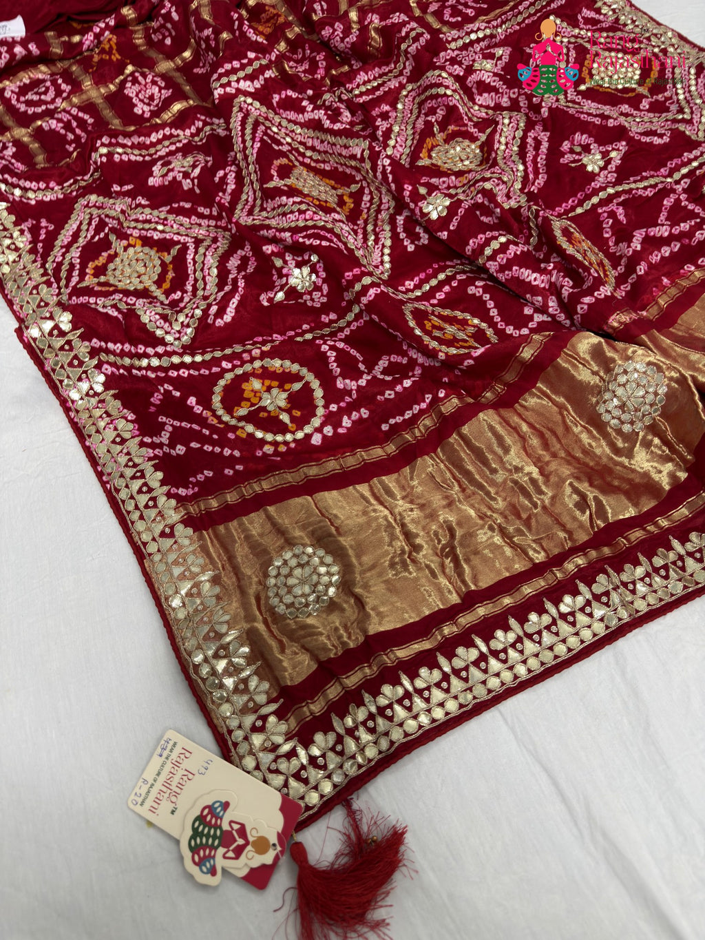 complete look of red gajji silk gota patti saree