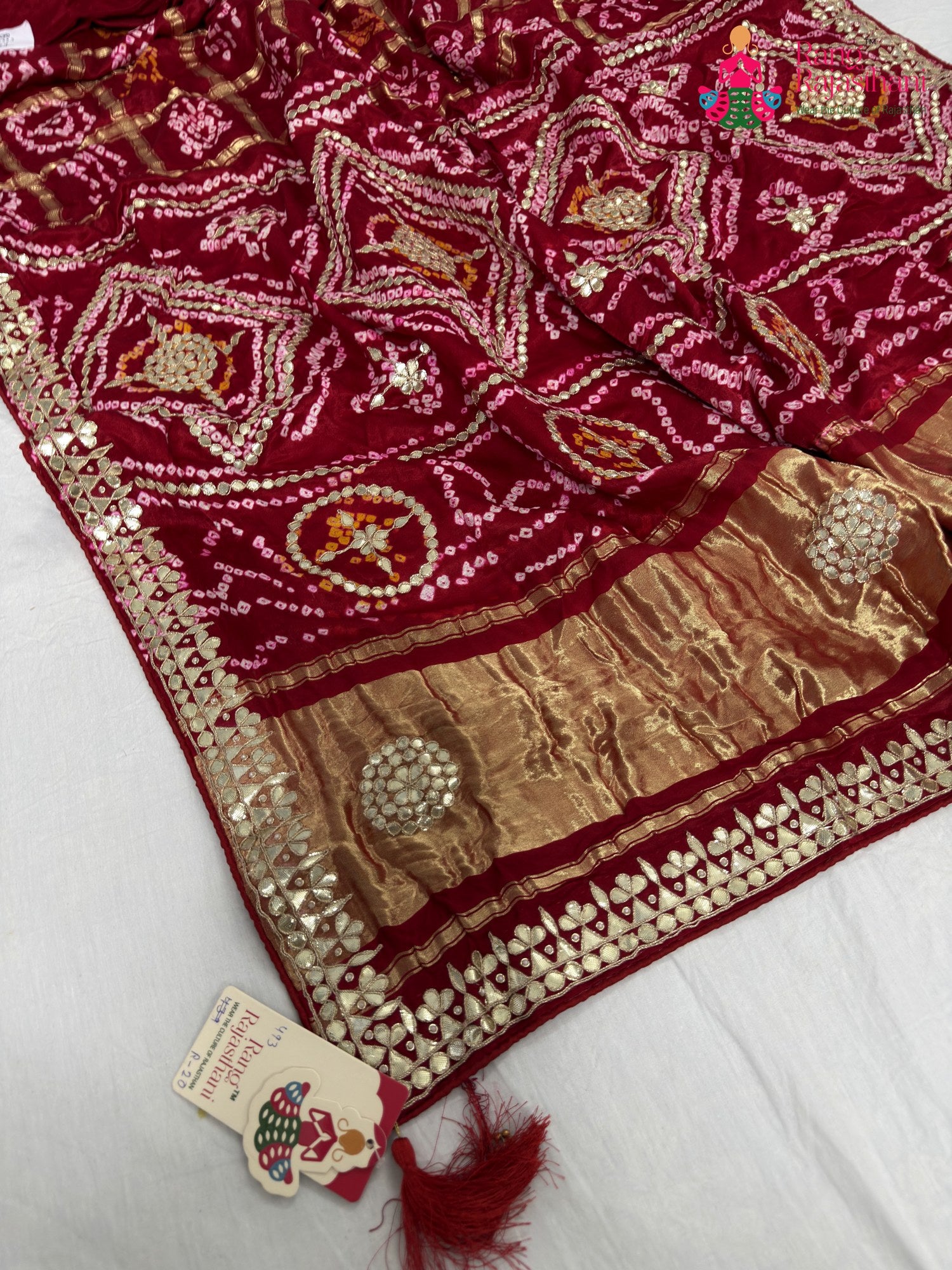 complete look of red gajji silk gota patti saree
