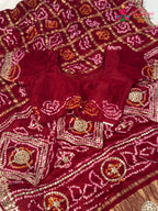 Red Gajji Silk Gota Patti Gharchola Saree for Bridal | Classic Pick