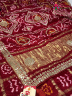 Red Gajji Silk Gota Patti Gharchola Saree for Bridal | Classic Pick