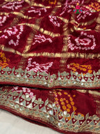 Red Gajji Silk Gota Patti Gharchola Saree for Bridal | Classic Pick