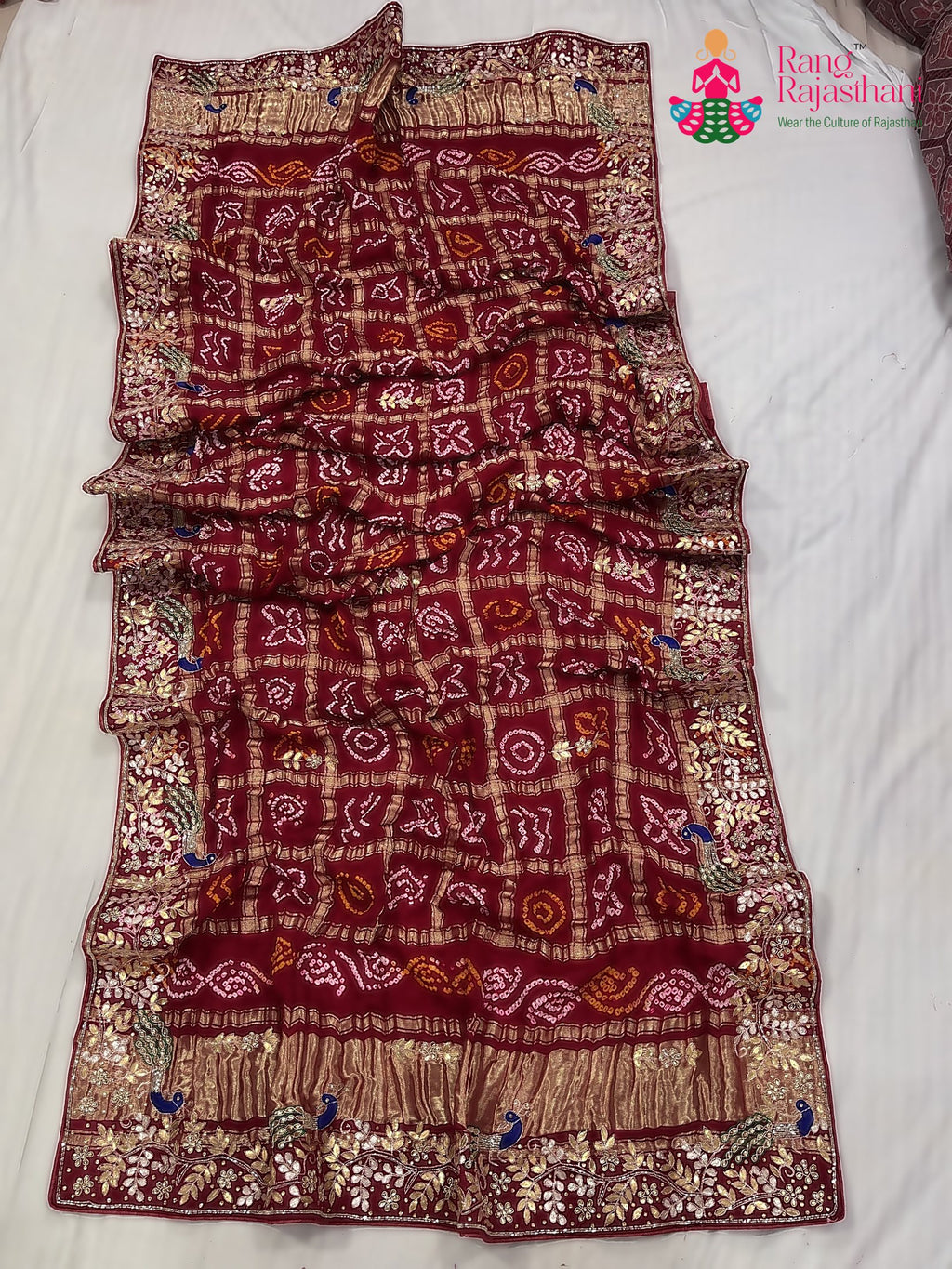 red gajji silk hand embellishment dupatta 3752 for mayra ceremony by Rang Rajasthani