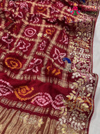 close up detailing of red gajji silk hand embellishment dupatta 3752