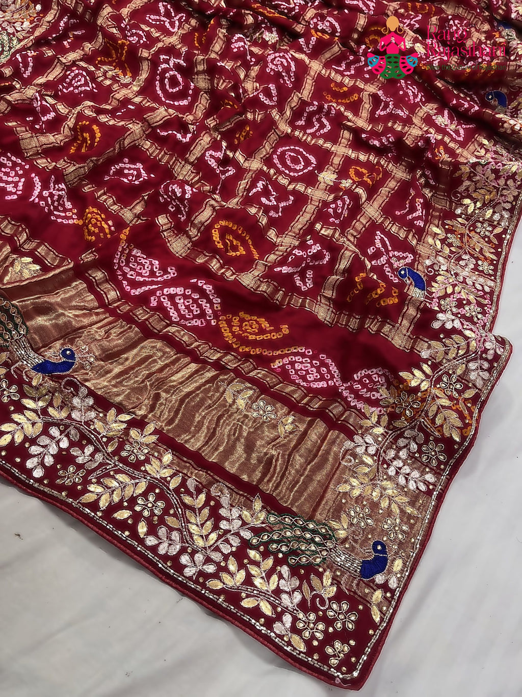 complete look of red gajji silk hand embellishment dupatta 3752