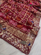 complete look of red gajji silk hand embellishment dupatta 3752